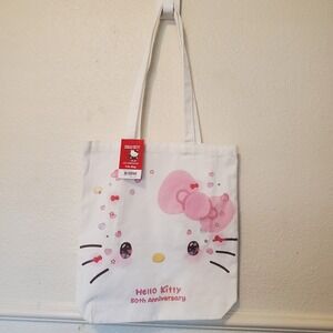 Sanrio Hello Kitty 50th Anniversary Canvas Tote Bag White Pink Hearts S-222151